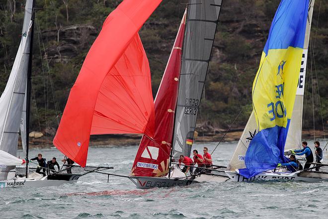 Mark rounding in Race 1 - JJ Giltinan Trophy, 2014 - Day 1 © Frank Quealey /Australian 18 Footers League http://www.18footers.com.au
